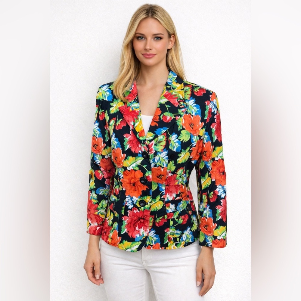 SAG HARBOR - WOMEN'S FLORAL PRINT BLAZER JACKET - SIZE 8 Lined